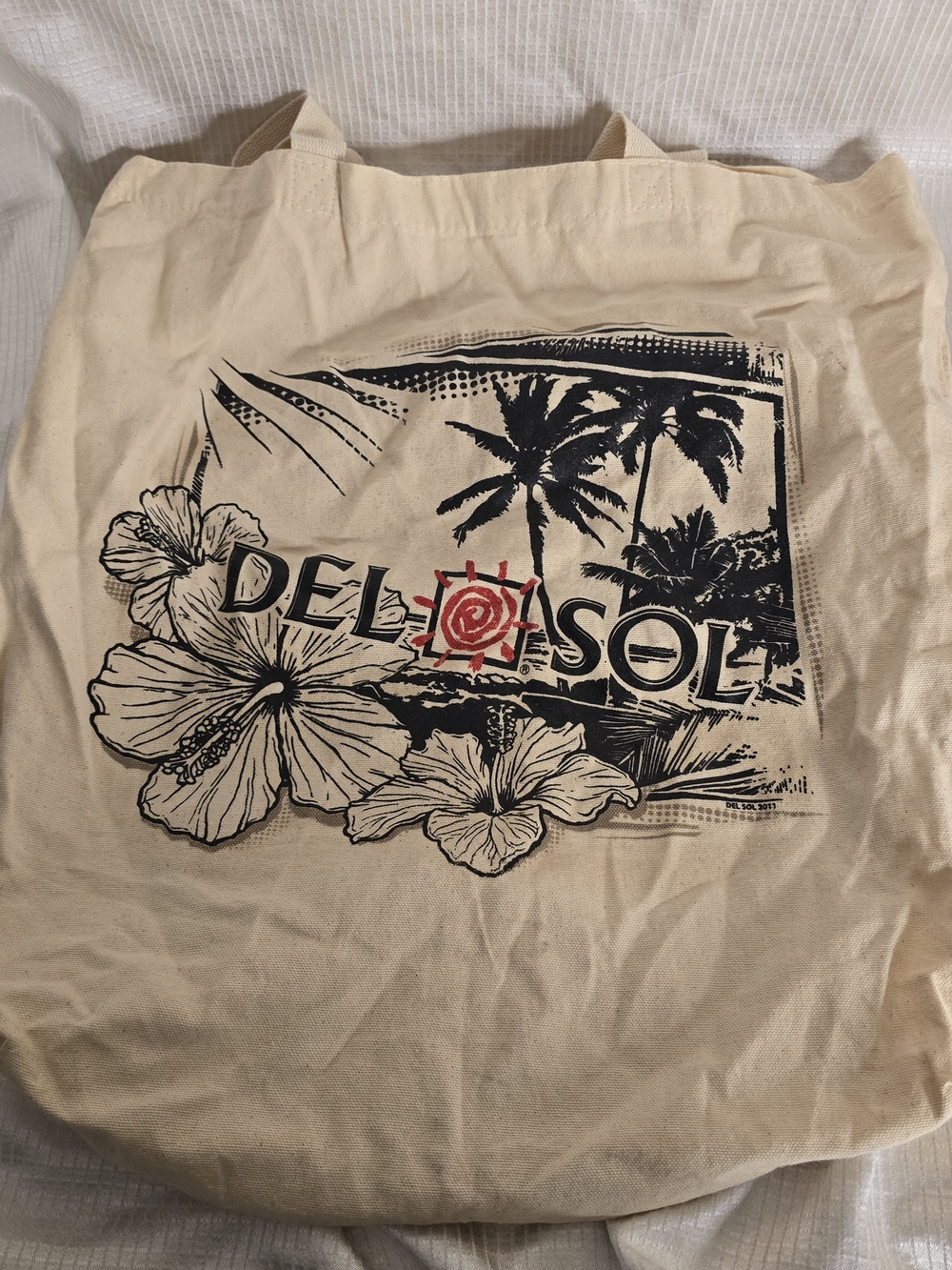Canvas Tote Bag in Natural with Black & Red Graphic Color Changing